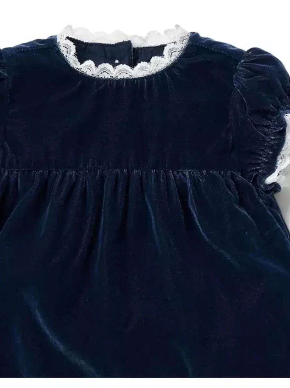 Navy Velvet Ruffle-Trim Matching Set 12-18 Months